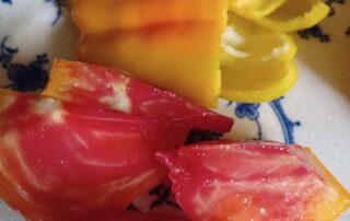 Sliced peppers on a white plate