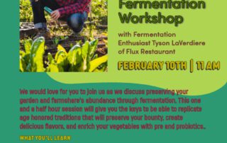 Fermentation workshop advertisement for flux restaurant featuring a woman holding a bunch of carrots.